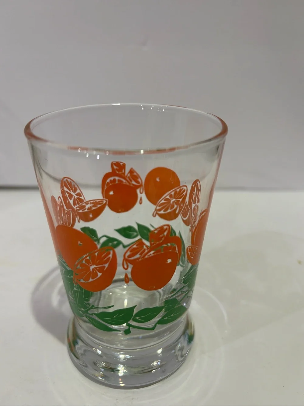 Vintage Libbey Glass Carafe and Tumbler Set Orange and Green Leaf Motif